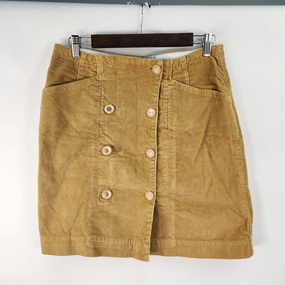 Jigsaw Corduroy Mini Skirt Women's 6 Mustard Yellow Pockets Buttons